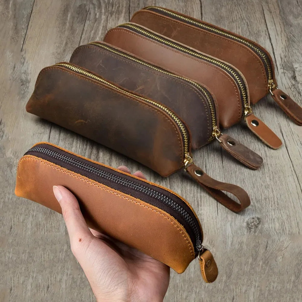 Vintage Leather Pencil Bag Simple Stationery Hoder Pen Case Storage by AliExpress