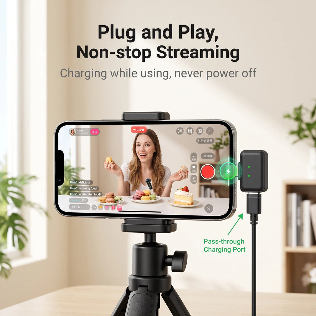 Wireless Lavalier Microphone, AI Noise‑Reduction Lapel Mic With Charging Case, Plug‑and‑Play for iPhone Android Vlog Live Stream by FLIPSTYLEZLLC