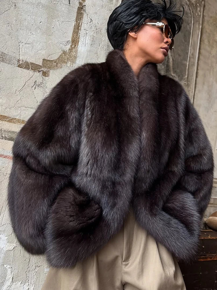 Solid Medium-length Fur Coat Women Elegant Lapel Hidden Button Loose Outerwear 2025 Winter New Office Lady Commute Overcoat by Urban Fashion Icon