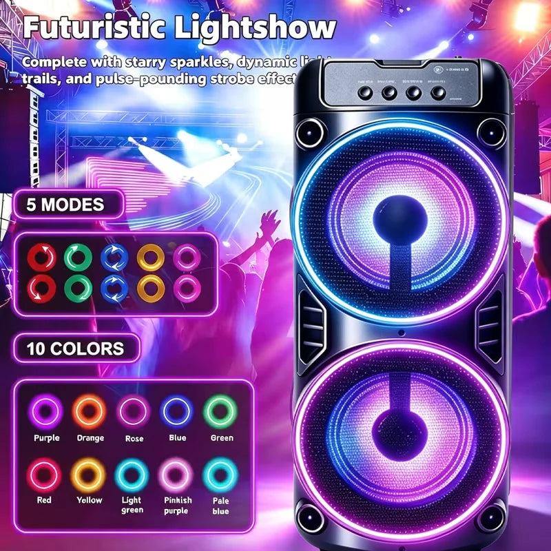 Professional Large Bluetooth Speaker with Microphone, Portable Design, Featuring JBL Subwoofer Party Box, LED Lights, Compatible with BT/USB/TF/AUX/FM/TWS/MIC/EQ Functions, Professional Karaoke. Ideal Gift for Birthdays, Chri by FLIPSTYLEZLLC