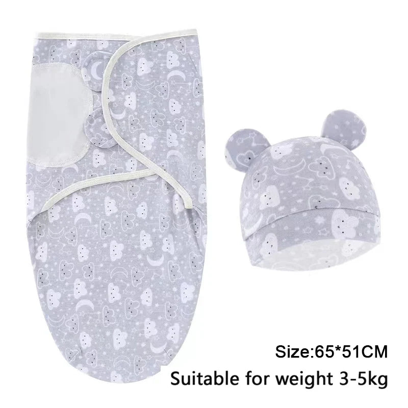 Baby Blanket Hat Set Cartoon Printed Cotton Newborn Swaddle Adjustable Infant Sleeping Swaddle Wraps All Seasons 0-6 Months by FLIPSTYLEZLLC