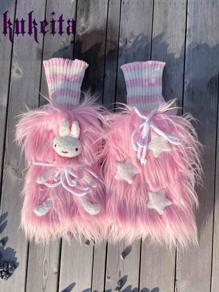 Harajuku Furry Bunny Leg Warmers by Kore Kawaii