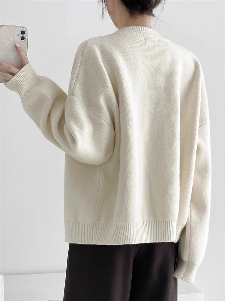 AOSSVIAO Women Cardigans Sweater O-neck Autumn Winter Knitted Loose Cardigans Solid Single Breasted Womens Sweaters by Urban Fashion Icon