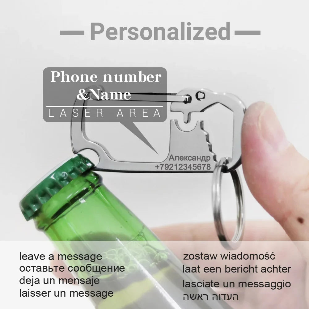 Stainless Steel Personalized Keychains Multifunctional Custom Lettering Keyrings Wrench Tool Bottle Opener Key Chain Ring K421 by FLIPSTYLEZLLC