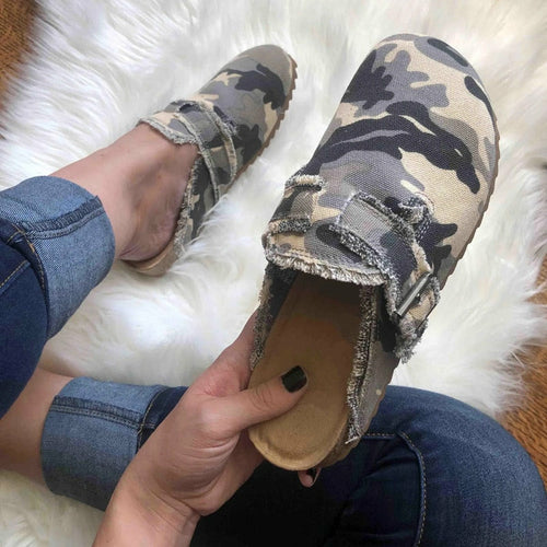 Flat Heel Round Toe Canvas Loafer Women's Vintage Clogs by Silver Juneberry