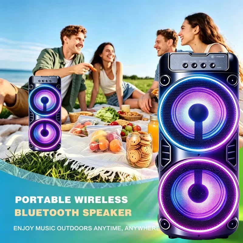 Professional Large Bluetooth Speaker with Microphone, Portable Design, Featuring JBL Subwoofer Party Box, LED Lights, Compatible with BT/USB/TF/AUX/FM/TWS/MIC/EQ Functions, Professional Karaoke. Ideal Gift for Birthdays, Chri by FLIPSTYLEZLLC