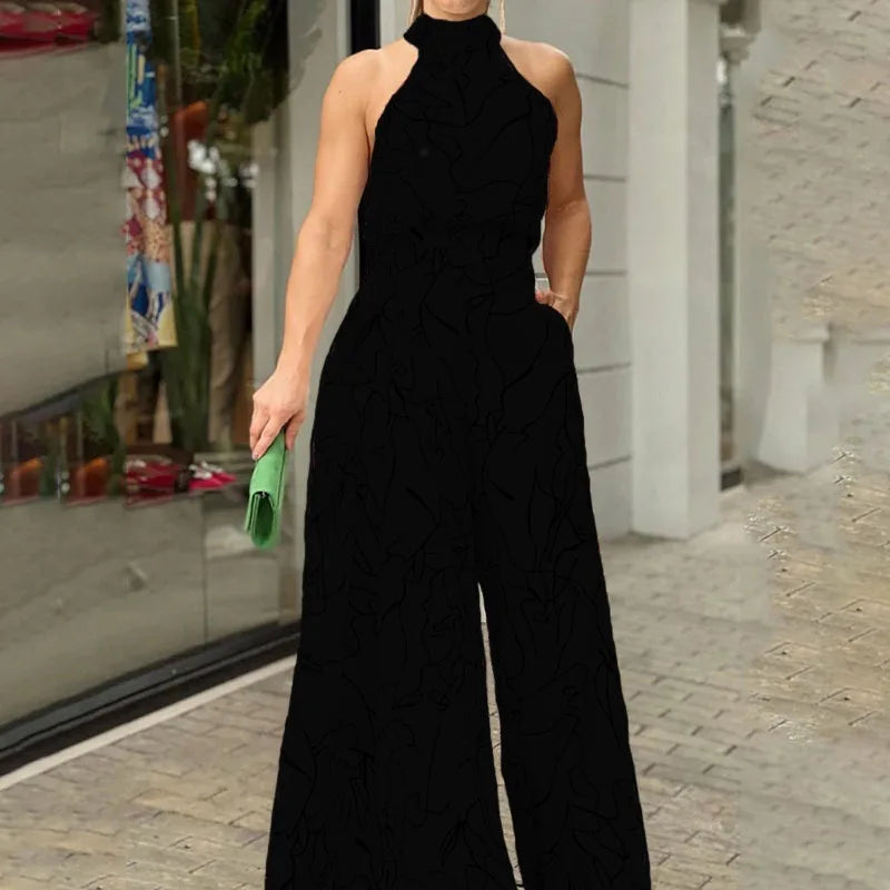 Elegant Printed Halter Neck Leace-Up Jumpsuit Women Sleeveless Fashion High Waist Wide Leg Jumpsuits Casual Streetwear New by Wild and Free Boutique