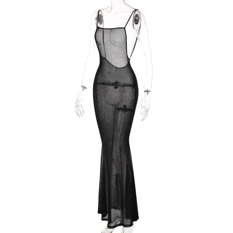 Spaghetti Strap Square Collar Sleeveless Maxi Dress Skinny by nowadaysfashion