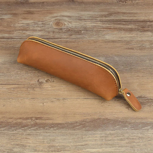 Vintage Leather Pencil Bag Simple Stationery Hoder Pen Case Storage by AliExpress