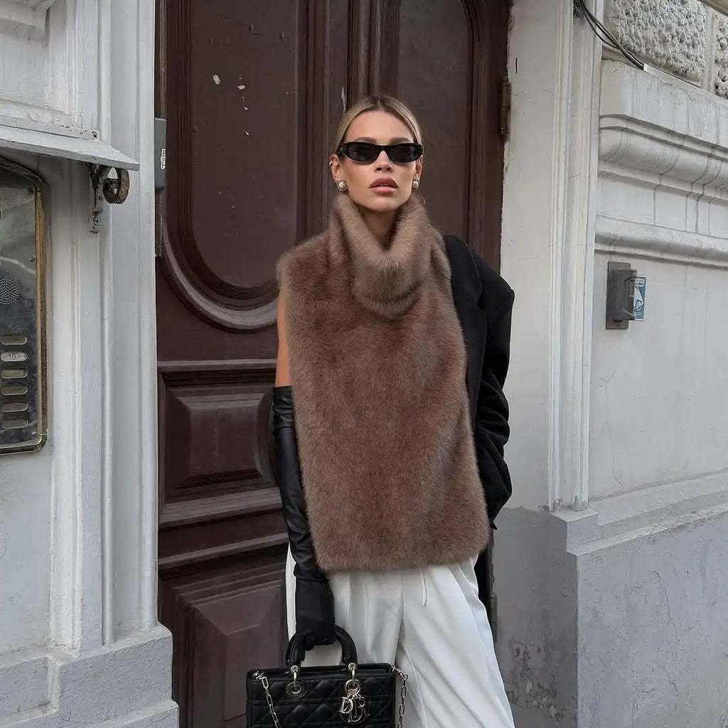 Solid Medium-length Fur Coat Women Elegant Lapel Hidden Button Loose Outerwear 2025 Winter New Office Lady Commute Overcoat by Urban Fashion Icon