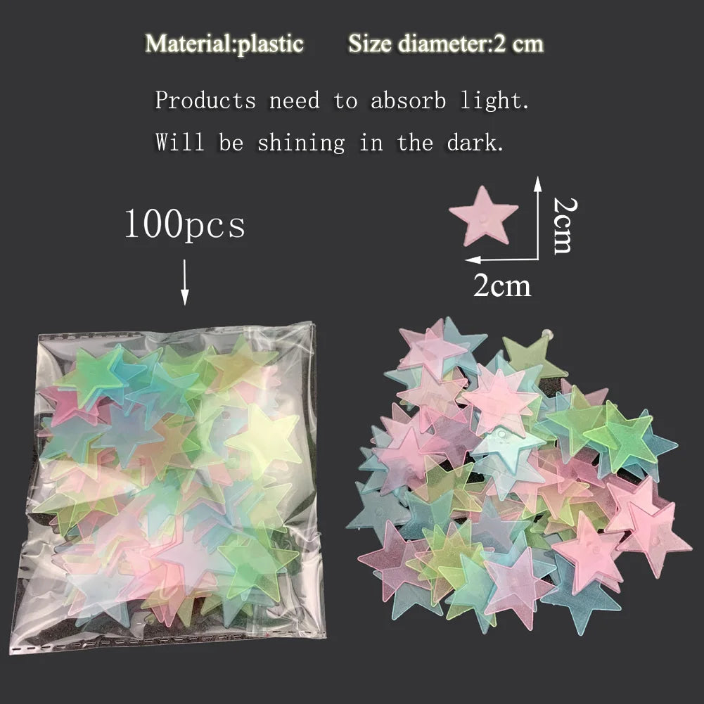 100Pcs Multicolored Little Stars Luminous Wall Stickers Kids Room Decoration Glow In The Dark Decals DIY Star Home Decor Paster by FLIPSTYLEZLLC