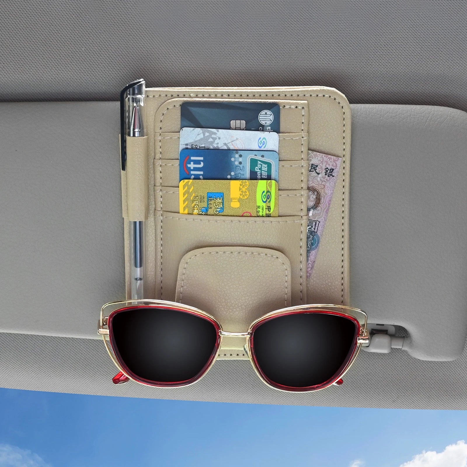Car Visor Organizer Multi-Pocket Pouch Bag Card Glasses Storage Holder by AliExpress
