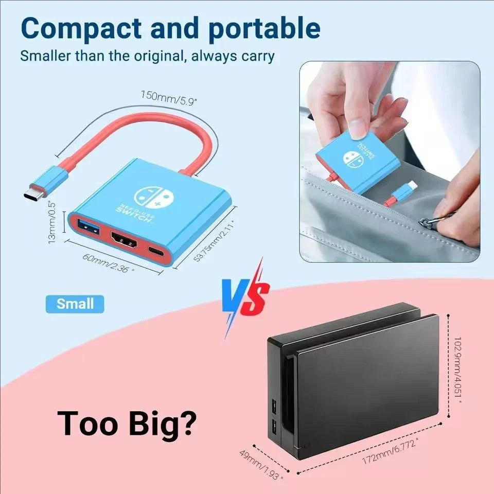 Switch1 Dock 4K HDMI USB 3.0 Hub Adapter USB C Splitter TV Portable Docking Station for Nintendo Laptops PC iPad MacBook Air Pro by FLIPSTYLEZLLC