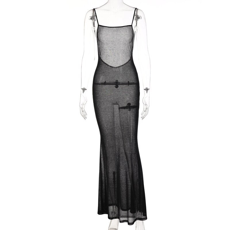 Spaghetti Strap Square Collar Sleeveless Maxi Dress Skinny by nowadaysfashion