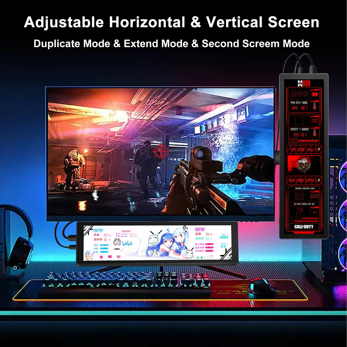 11.3/7.84/8.8 Inch Portable Monitor Long Stretched Strip Display by FLIPSTYLEZLLC