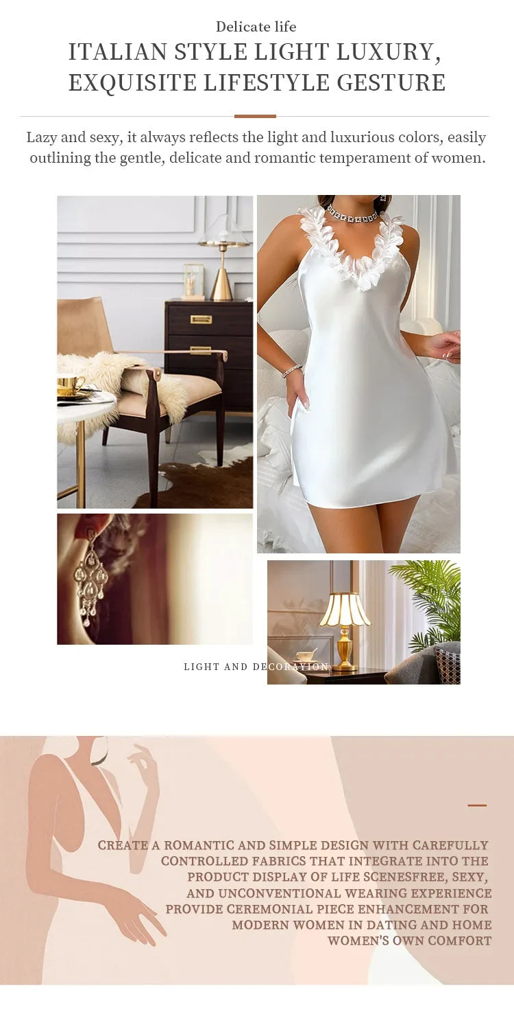 Chic & Romantic V-Neck Comfortable Slip Nightgown for Women - Soft Satin Material,Summer Sleepwear Nightdress by Ladyez