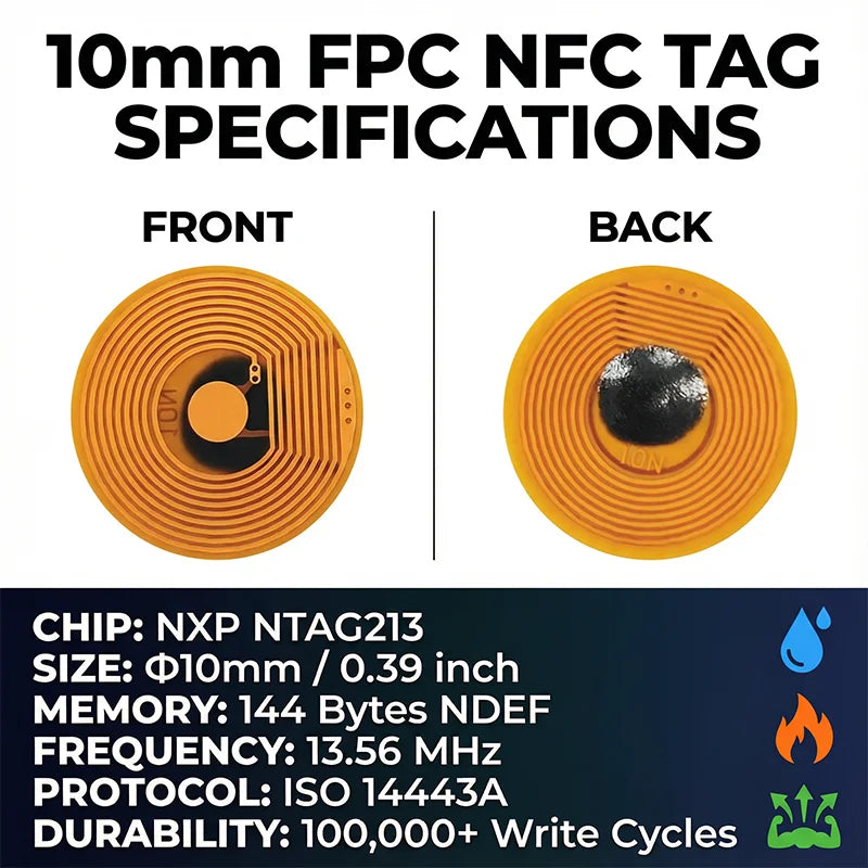 10mm FPC NFC Tag Ntag213 Rewritable Sticker for Iphone Android Devices by FLIPSTYLEZLLC