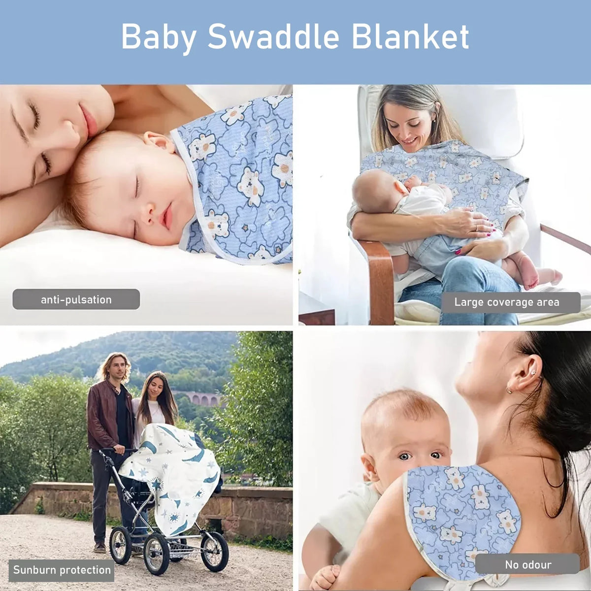 Baby Blanket Hat Set Cartoon Printed Cotton Newborn Swaddle Adjustable Infant Sleeping Swaddle Wraps All Seasons 0-6 Months by FLIPSTYLEZLLC