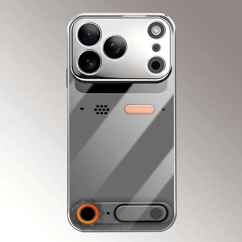 Minimalist Gaming Console Pattern Glass Phone Case For iPhone 11 12 13 14 15 16 17 Pro Max Plus 17 Air Electroplate Silver Cover by FLIPSTYLEZLLC