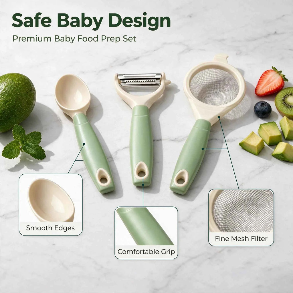 3PCS Baby Food Preparation Kit Baby Feeding Spoon Food Strainer Peeler Infant Feeding Tools