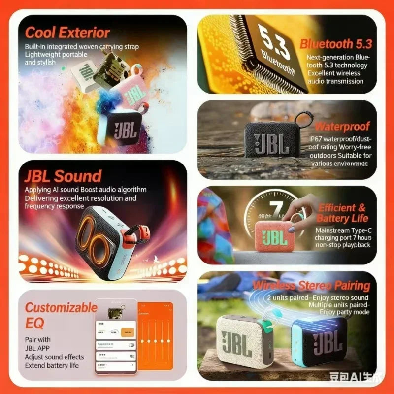 JBL GO 4 Music BRIC Wireless Bluetooth Audio Mini Waterproof Speaker Outdoor Subwoofer Portable Home by FLIPSTYLEZLLC