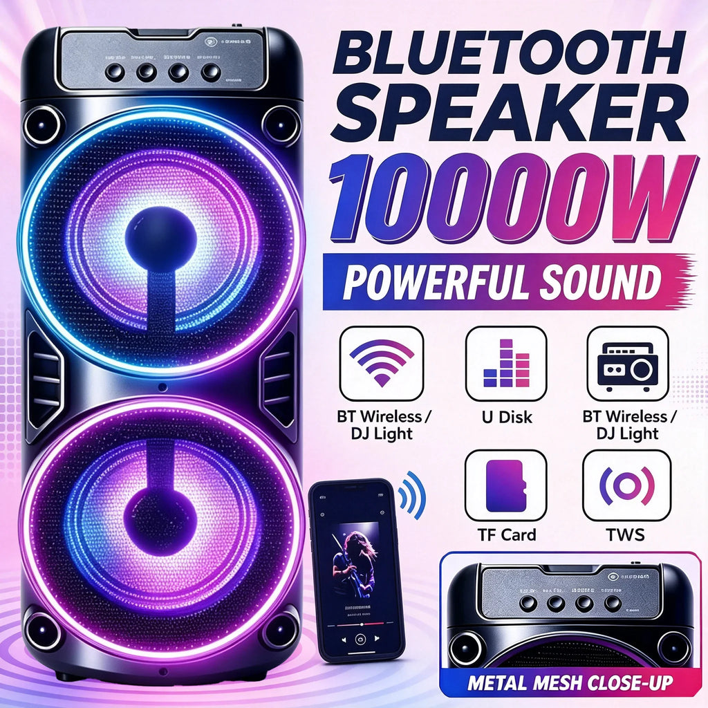 Professional Large Bluetooth Speaker with Microphone, Portable Design, Featuring JBL Subwoofer Party Box, LED Lights, Compatible with BT/USB/TF/AUX/FM/TWS/MIC/EQ Functions, Professional Karaoke. Ideal Gift for Birthdays, Chri by FLIPSTYLEZLLC