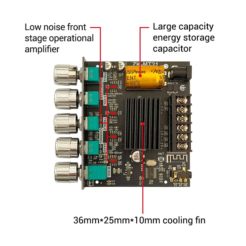 MT21 2.1 Channel Bluetooth 5.0 Audio Amplifier Board 100W Subwoofer 50W*2 L/R Stereo Amp Module Bass Treble Control AUX Input DC12-24V for Home Speaker DIY by FLIPSTYLEZLLC
