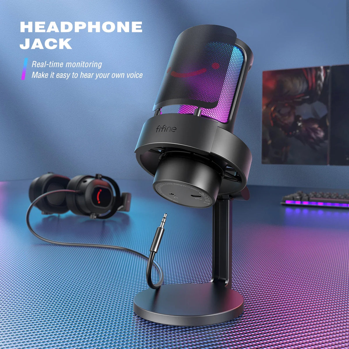 FIFINE USB Microphone for Recording and Streaming on PC and Mac,Headphone Output and Touch-Mute Button,Mic with 3 RGB Modes -A8 by FLIPSTYLEZLLC