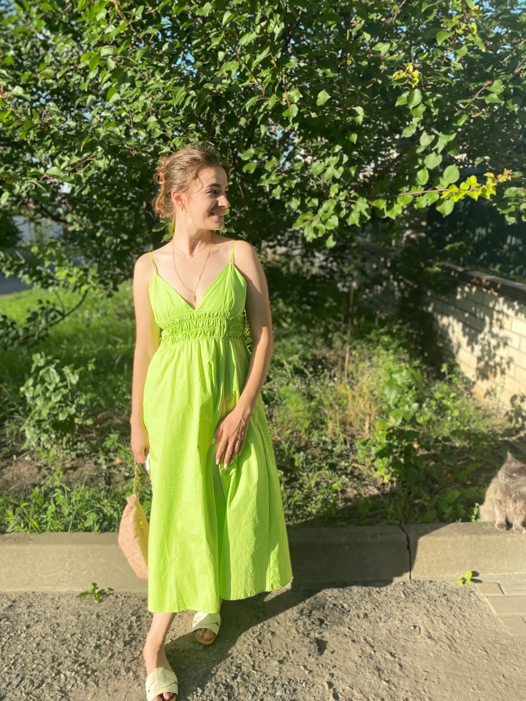 Foridol Elastic Smocking Green Cotton V Neck Summer Women's Dress Sleevless Long Green Maxi Casual Strapy Dress Solid Female by Ladyez
