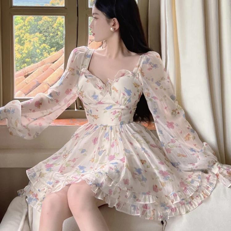 Floral Chiffon Dress by Kore Kawaii
