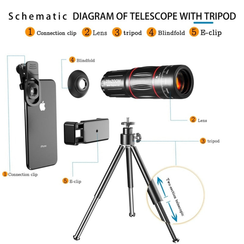 Dragon Bluetooth Ultra HD 28X Zoom Telescope Lens Tripod Kit by Yellow Pandora