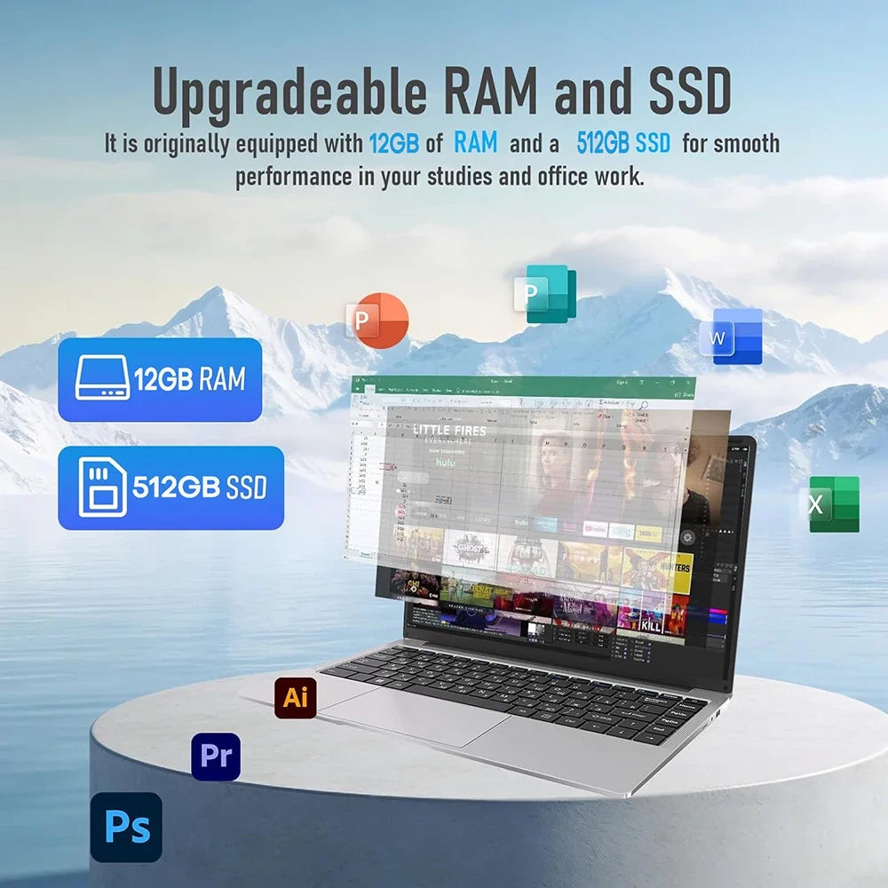 Xiaman Ultra Slim Windows 11 Laptop Computer 14.1" 12GB RAM 1TB 2TB SSD Intel A3950 Notebook 1920*1080 Office Study Computer PC by FLIPSTYLEZLLC