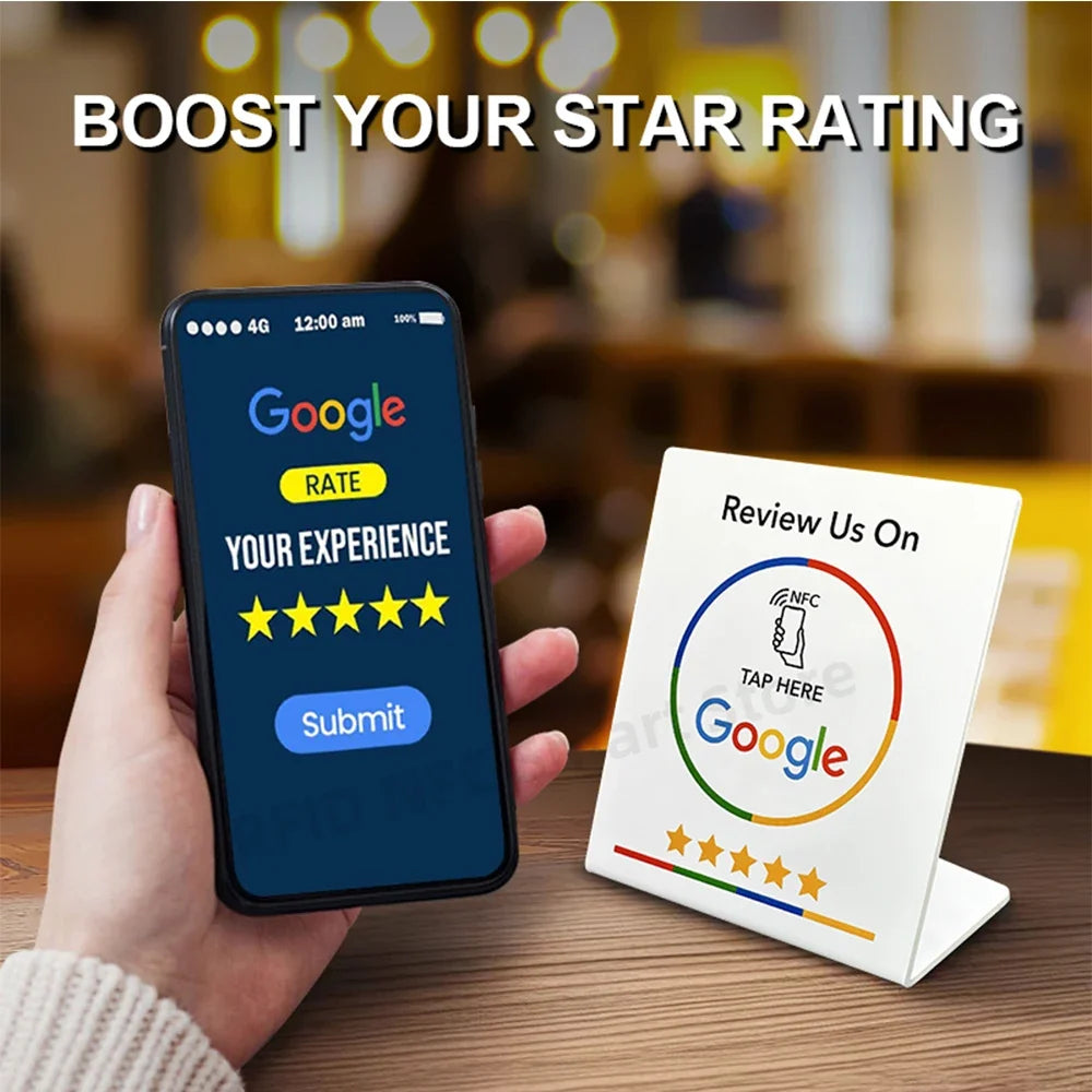 NFC 13.56Mhz programmable Google Review Card Station Table Tap Card NFC215 Chip 504Bytes RFID NFC Google Review stand display by FLIPSTYLEZLLC