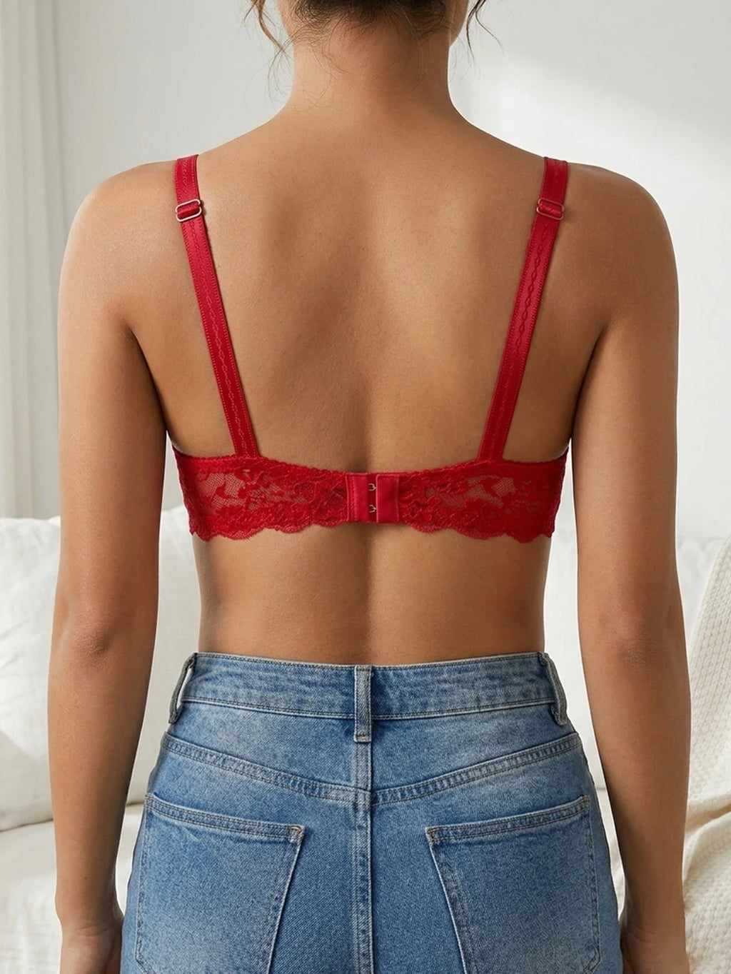 French Women's Lace Trim Push Up Bra Sexy Mesh Underwire Underwear Comfy Thin Padding Floral Lace Lingerie Bra by Ladyez