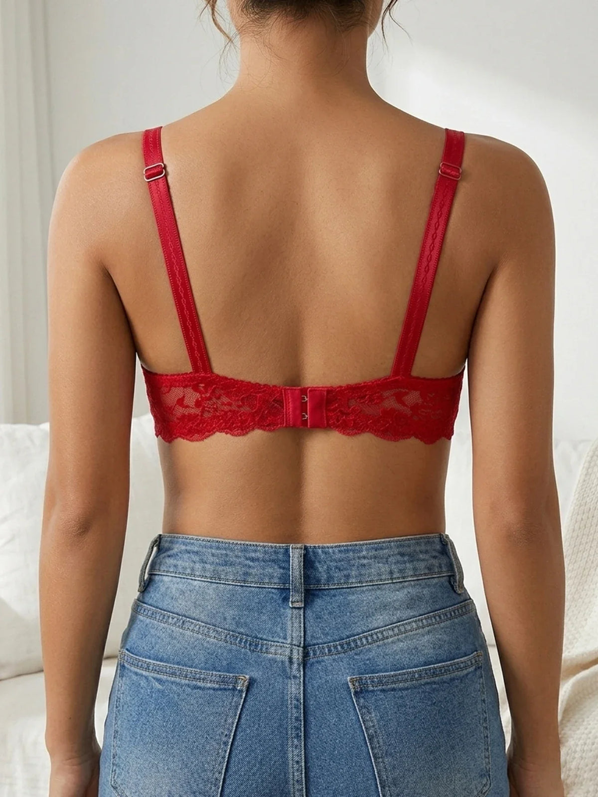 French Women's Lace Trim Push Up Bra Sexy Mesh Underwire Underwear Comfy Thin Padding Floral Lace Lingerie Bra by Ladyez