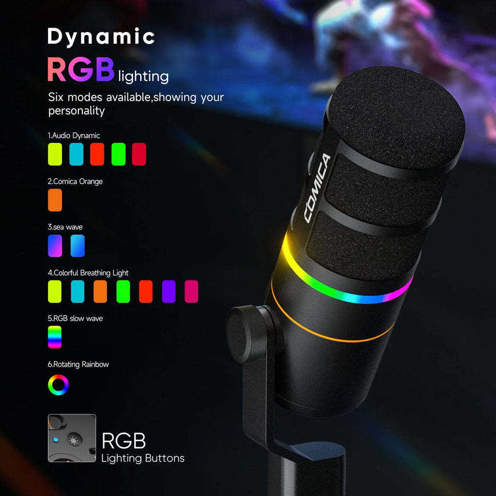 COMICA D10/D10 PRO RGB Cardioid USB/XLR Dynamic Desktop Gaming Mic Wired/Wireless Microphone for Streaming Interview Podcast by FLIPSTYLEZLLC