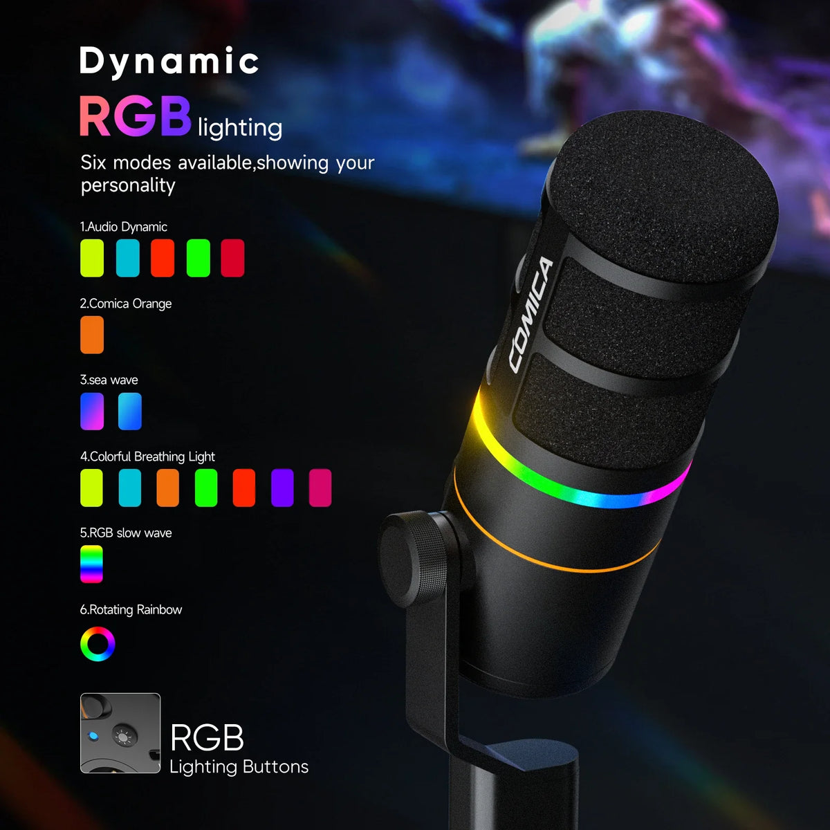 COMICA D10/D10 PRO RGB Cardioid USB/XLR Dynamic Desktop Gaming Mic Wired/Wireless Microphone for Streaming Interview Podcast by FLIPSTYLEZLLC