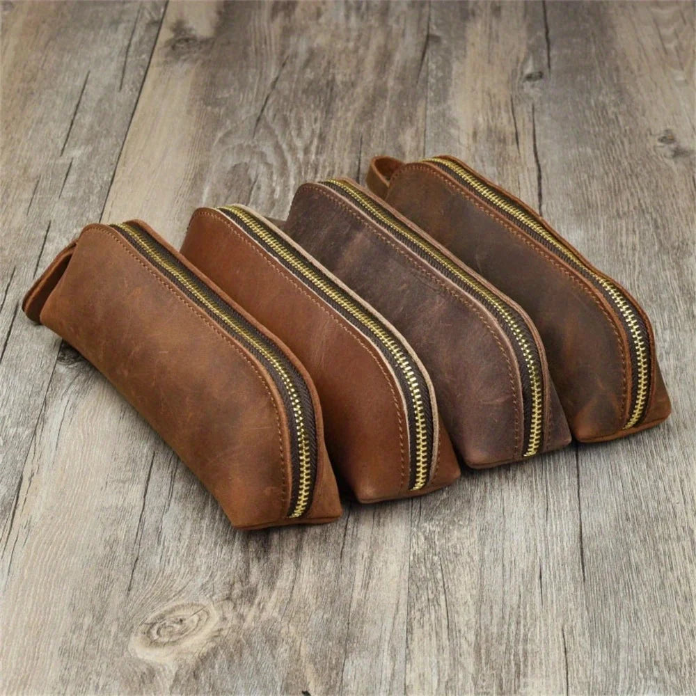Vintage Leather Pencil Bag Simple Stationery Hoder Pen Case Storage by AliExpress