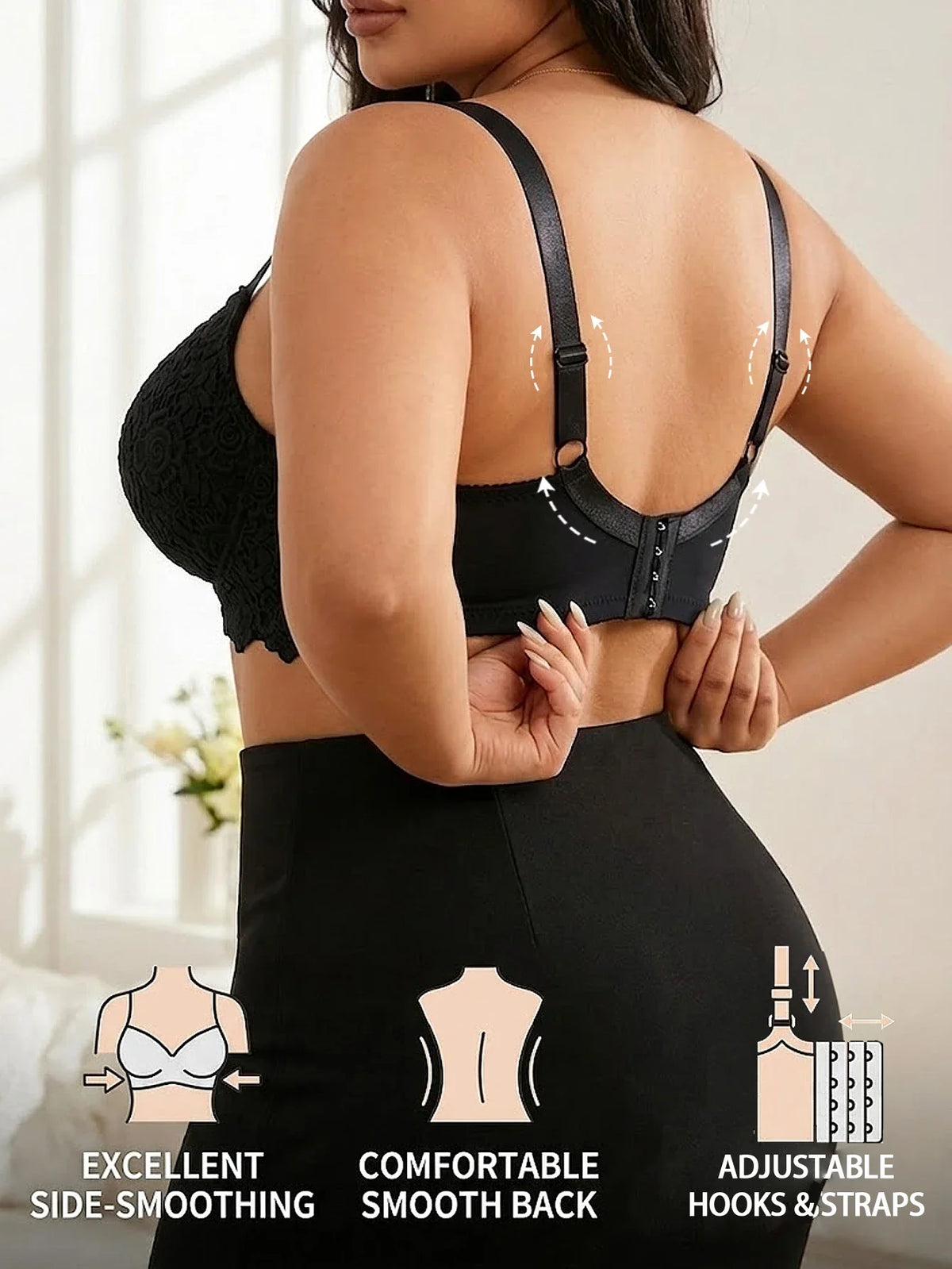 Plus Size Floral Lace Women Push-Up Bra Underwire Support Anti-Sagging Underwear Comfy Wide Straps Thin Cup Daily Lingerie Bra by Ladyez