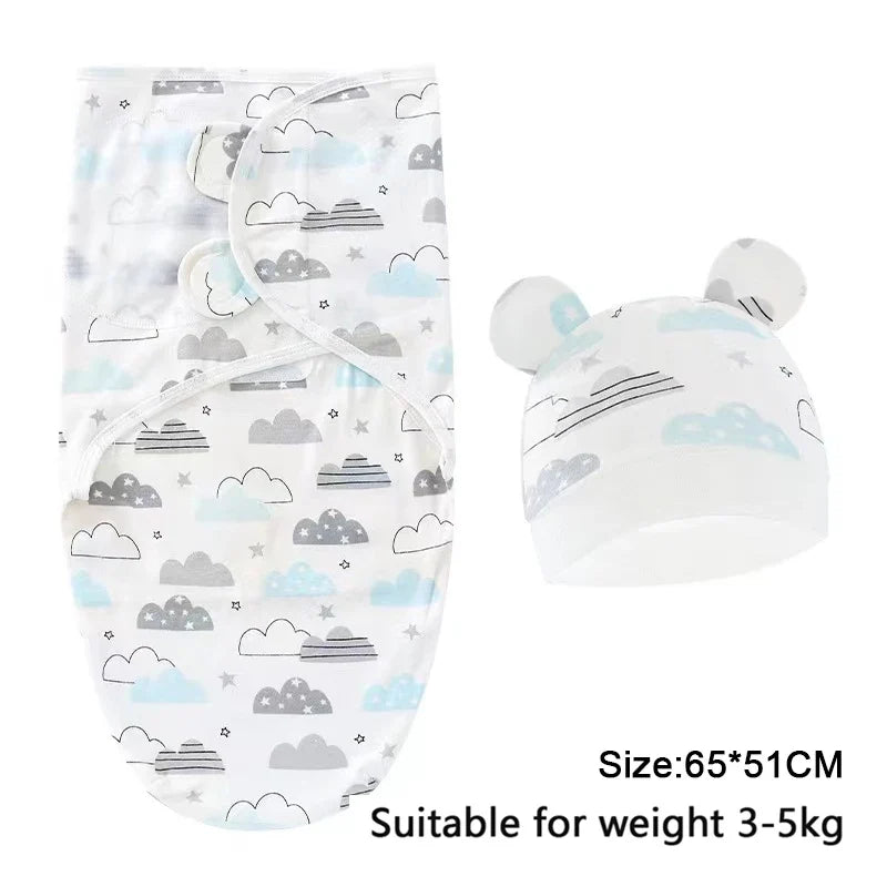 Baby Blanket Hat Set Cartoon Printed Cotton Newborn Swaddle Adjustable Infant Sleeping Swaddle Wraps All Seasons 0-6 Months by FLIPSTYLEZLLC