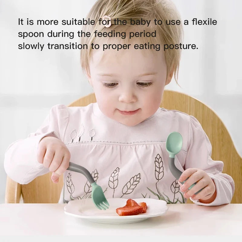 BPA Free Infant Baby Kids Children Feeding Training Non-Slip Flexible Twisting Fork Spoon Tableware by FLIPSTYLEZLLC