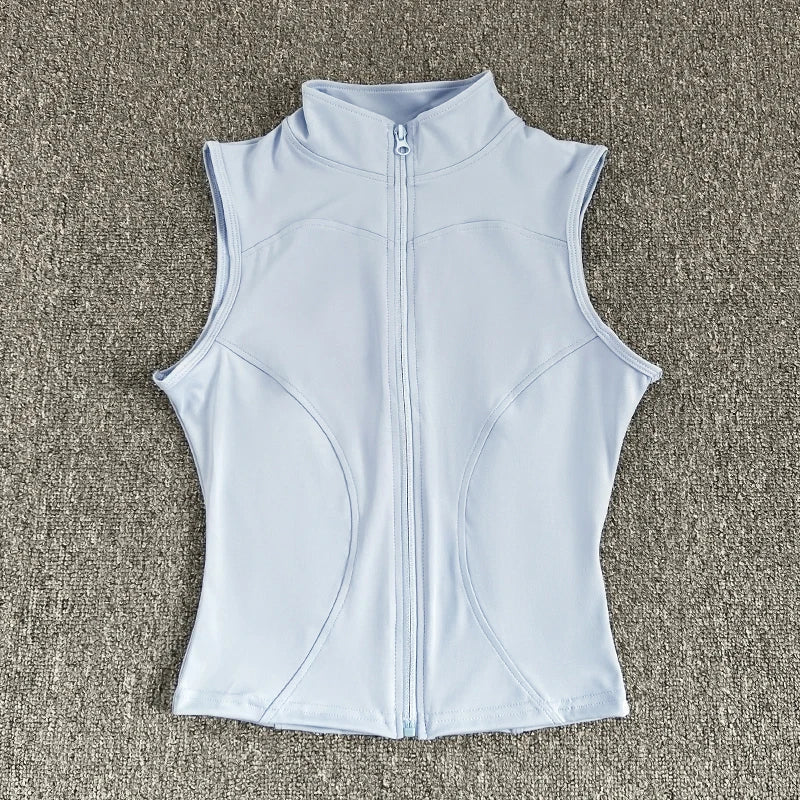 Women's Slim Fit Sport Sleeveless Top Quick Dry Elastic Stand Collar by AliExpress