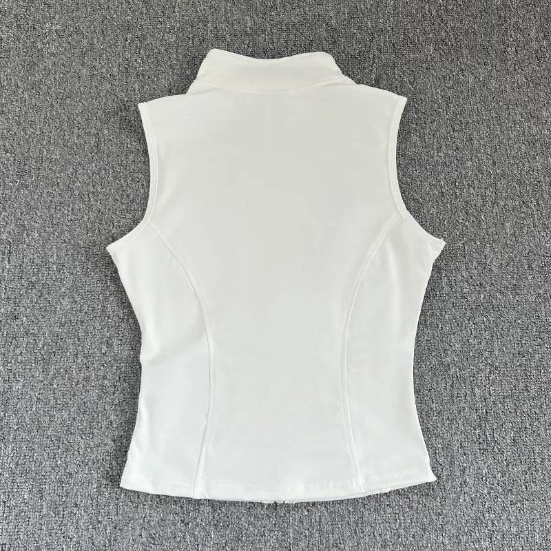 Women's Slim Fit Sport Sleeveless Top Quick Dry Elastic Stand Collar by AliExpress