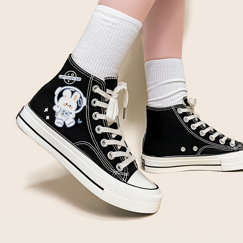 Space Bunny Canvas High Tops by Kore Kawaii