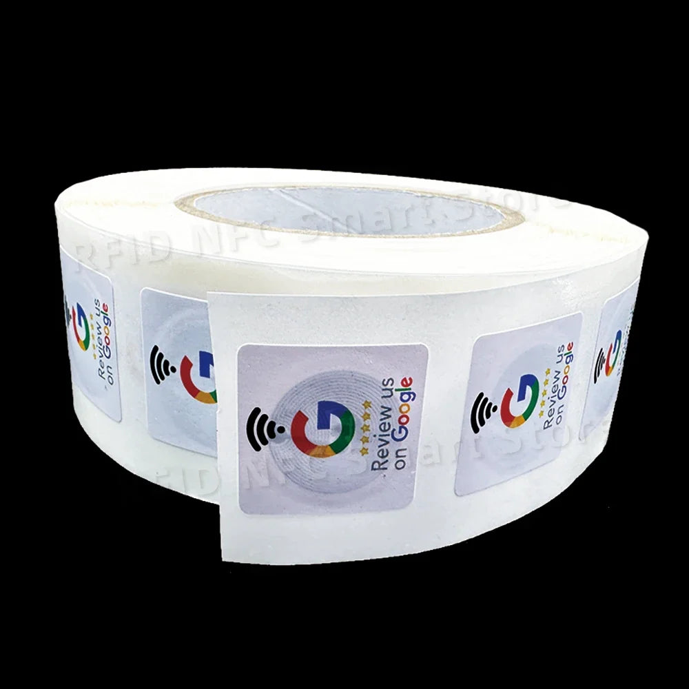 NFC215 Google Review Stickers 504Bytes 30mm Waterproof NFC Review Sticker Review Us on Google Sticker 13.56MHz NFC Tags Stickers by FLIPSTYLEZLLC