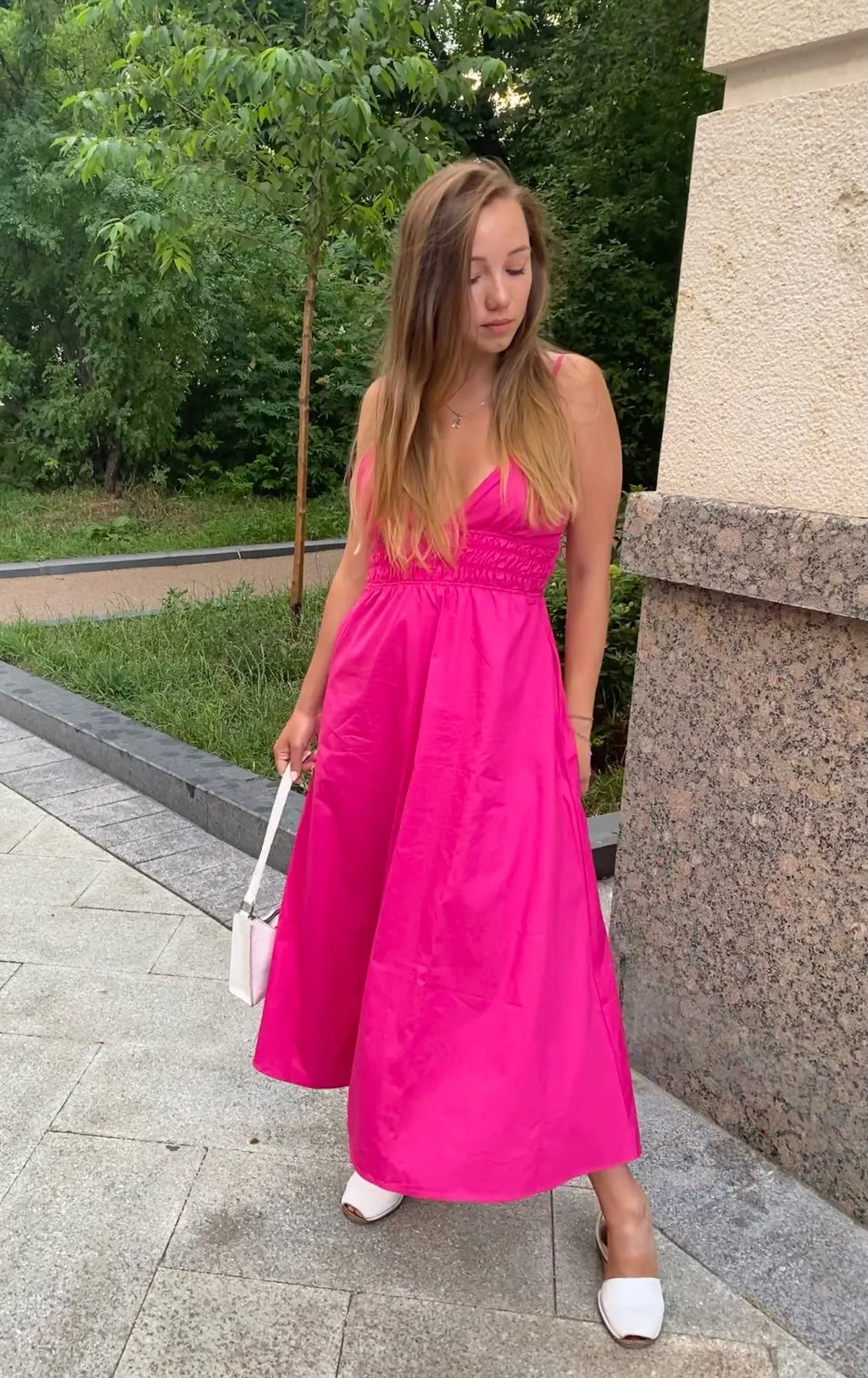 Foridol Elastic Smocking Green Cotton V Neck Summer Women's Dress Sleevless Long Green Maxi Casual Strapy Dress Solid Female by Ladyez