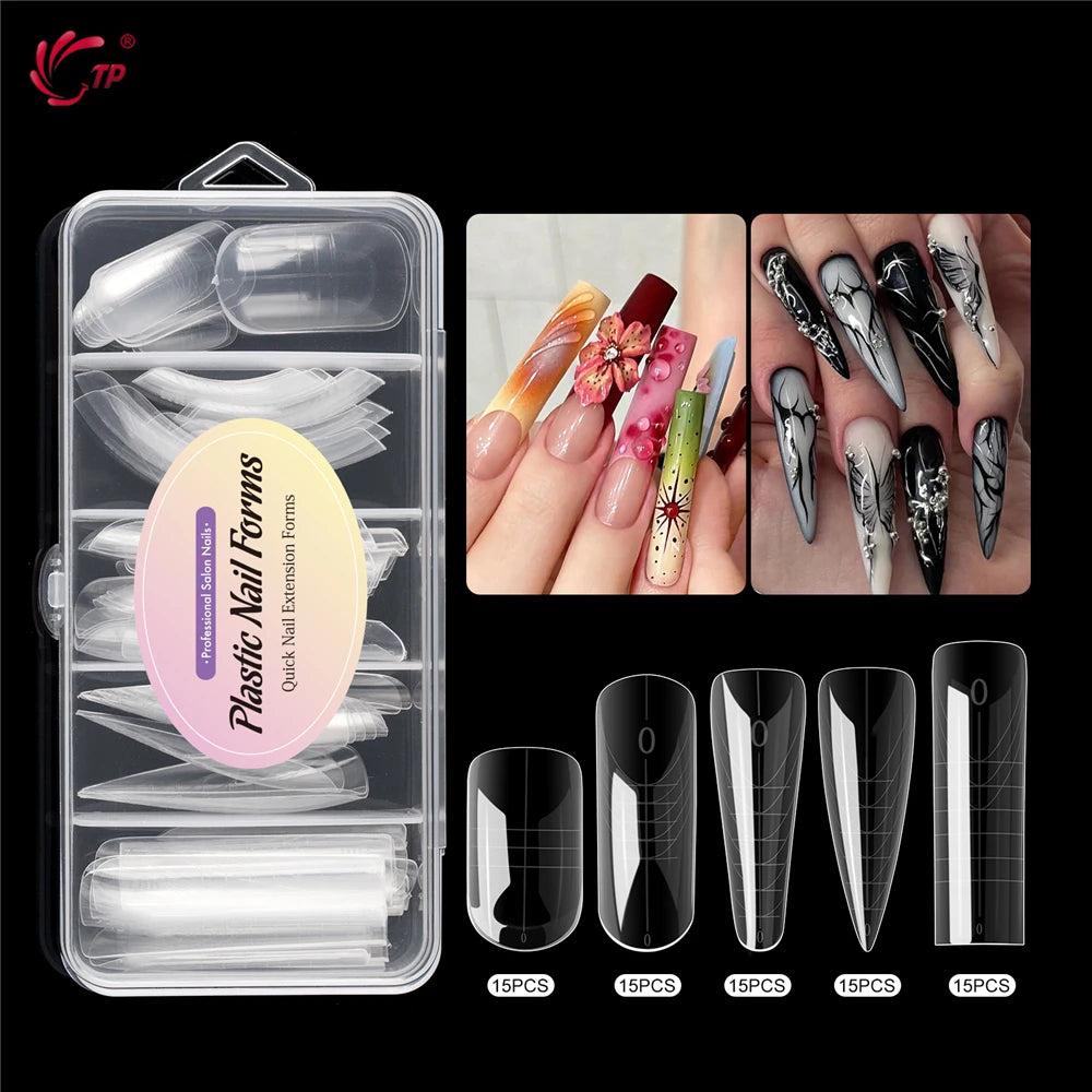 TP New 60pcs/75pcs Dual Nail Forms Quick Building Gel Mold Full Cover Acrylic False Nail Tips Top Forms Extension Manicure Tools by AliExpress