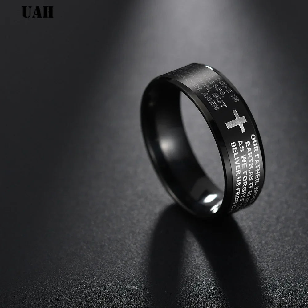 UAH Fashion 316L Stainless Steel rings for men and women Bible Lord's Prayer Cross Rings Punk Fashion Men Gift Jewelry Rings by FLIPSTYLEZLLC