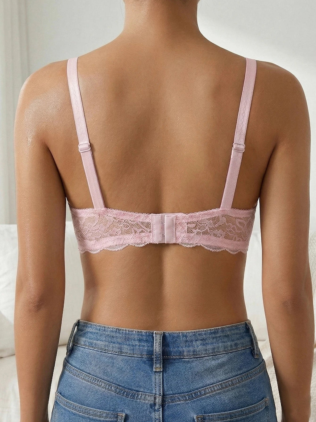 French Women's Lace Trim Push Up Bra Sexy Mesh Underwire Underwear Comfy Thin Padding Floral Lace Lingerie Bra by Ladyez