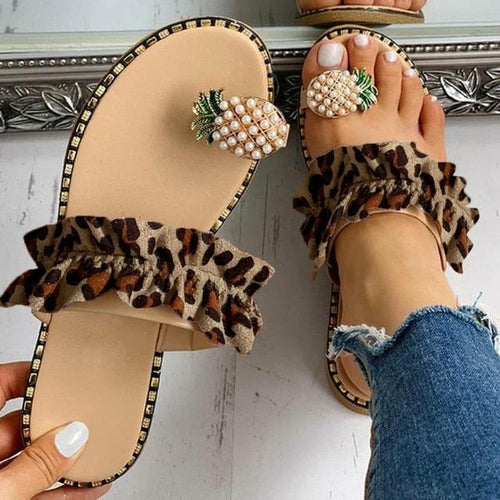 Pineapple Pearl Beach Slides Flat Toe Casual Womens Slippers by Silver Juneberry